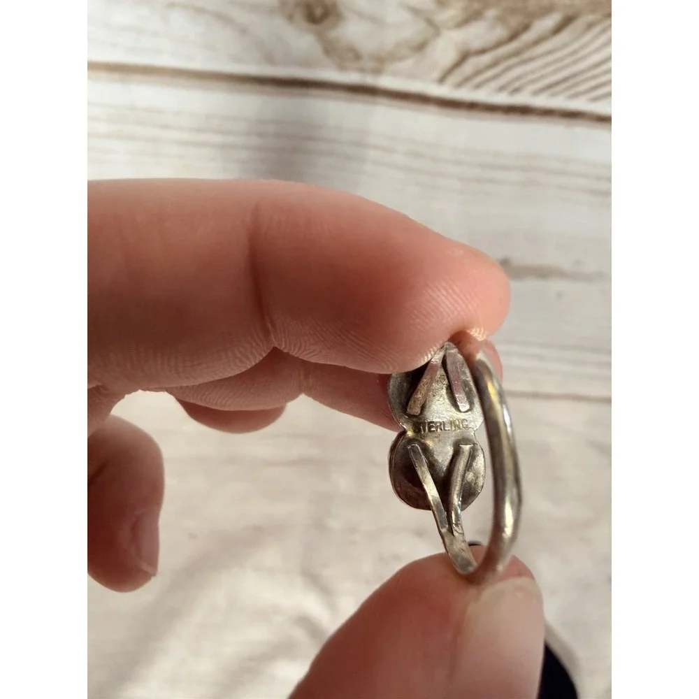 Vintage Sterling Silver Black Stone Ring Leaf Design‎ Size 6
